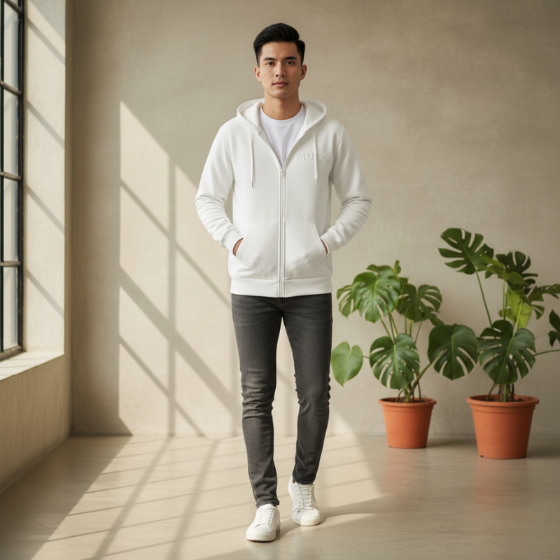 MULK Hoodie Jacket WHITE - Image 5